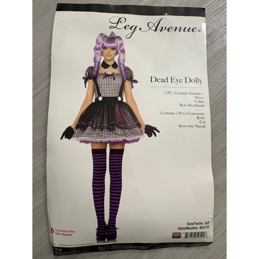Dead Eye Dolly Costume Women Leg Avenue Set Gingham Gothic Doll Black Purple S/P